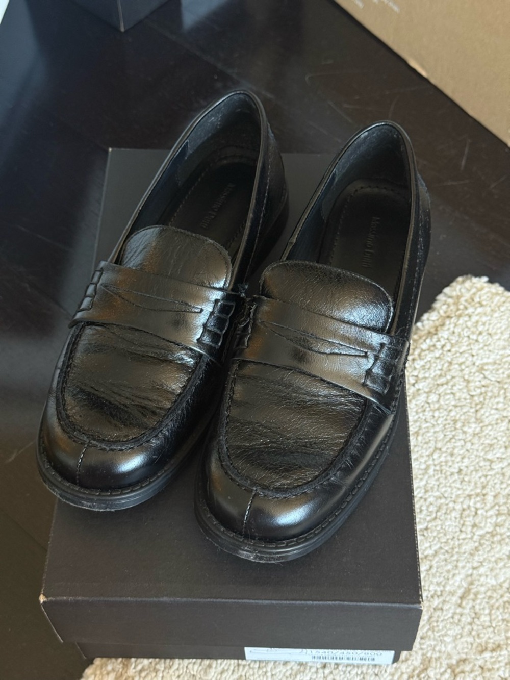 Massimo Dutti Black Leather Penny Loafers
